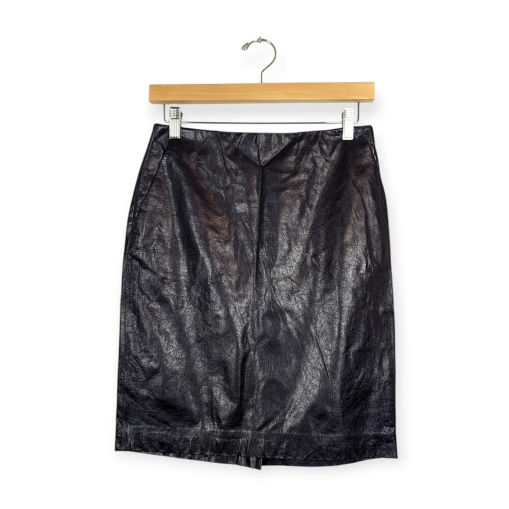 Theory Navy Ocean 100% Lamb Leather Clean Pencil Skirt Size 0